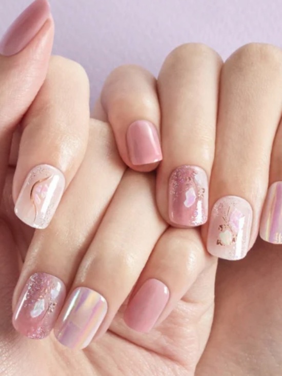 Dashing Diva Other - Dashing Diva Magic Press Discontinued Rare Mauve Floral Rose Gold Short Square